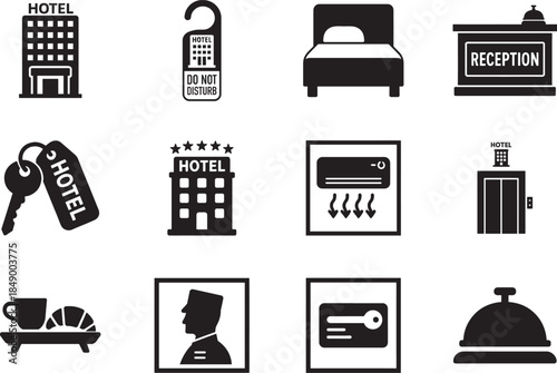 Hotel and lodging icon set in EPS vector, perfect for tourism, apps, and travel services.