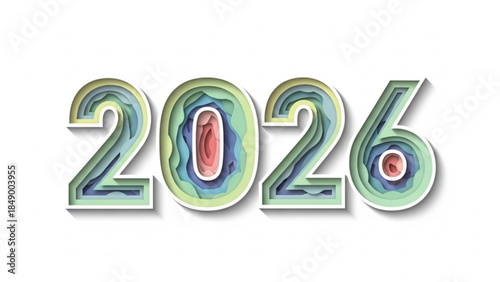 2026: A visual representation of the year 2026, composed of layered paper cutouts in vibrant colors, symbolizing the passage of time and the promise of the future.