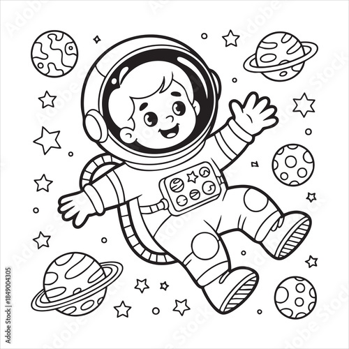 Young astronaut exploring space