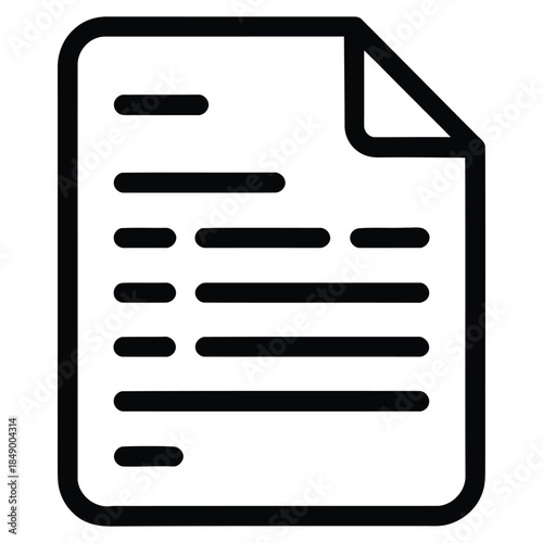 document file line icon in minimal outline style, simple text page illustration for paperwork, reports, records, office and digital design use