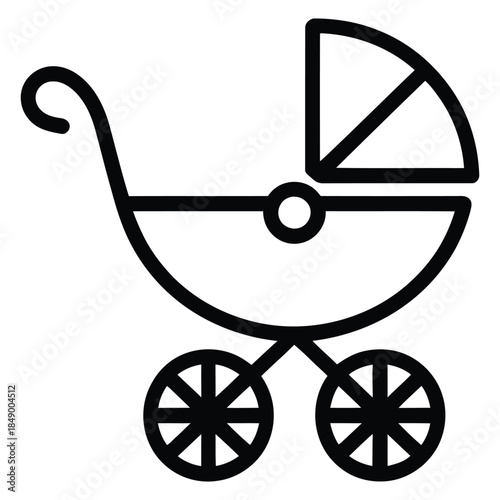 baby stroller line icon in minimal outline style, simple pram illustration for parenting, childcare, family, newborn and baby product design use