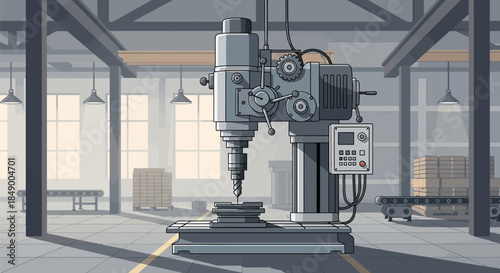 Industrial drilling machine in a warehouse