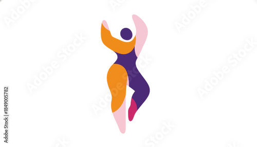 Abstract illustration of an inclusive character dancing. Body positivity and joyful movement concept. Modern flat design vector graphic