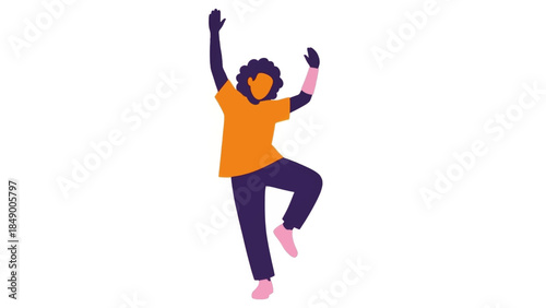 A joyful person dancing in a dynamic pose. Modern flat design vector illustration. Inclusive character for celebration and fitness concepts