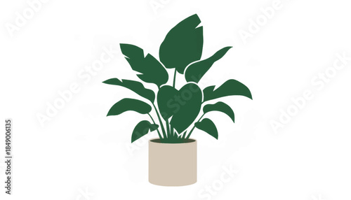 Minimalist potted houseplant vector illustration. Simple flat design graphic of a tropical plant. Botanical home decor element isolated on white background.