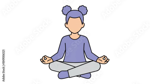 Person meditating in lotus pose. Flat design vector illustration of a woman doing yoga. Mindfulness and wellness concept character isolated on white background