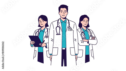 Doctors in Harmony: A team of dedicated medical professionals stands united, radiating expertise and compassion, ready to deliver care. 