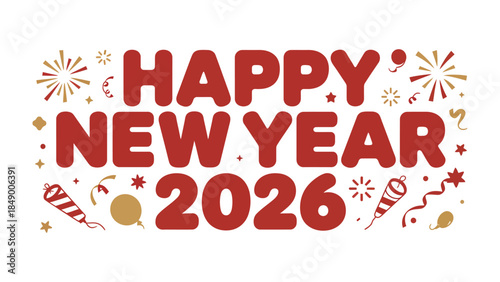New Year 2026 Celebration: Celebrate the arrival of New Year 2026 with joy and hope. The design featuring fireworks, confetti, and festive colors. Wishing everyone a prosperous and joyous new year.