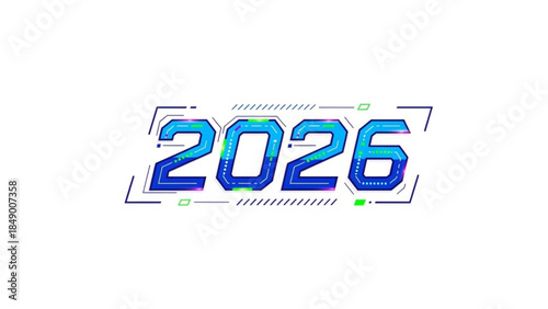 Digital Design of the Year 2026: A captivating digital design boldly presents the year 2026, set against a pristine backdrop, it's a futuristic vision. 