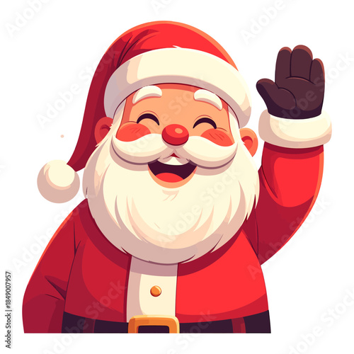 Cheerful Cartoon Santa Claus Waving Isolated on White Background