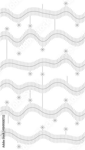 Abstract Decorative Lines: A series of layered, undulating lines form an intricate, minimalist pattern, embellished with delicate star-like shapes that creates a captivating visual display.