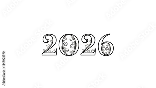 2026: A sleek, digitally crafted illustration showcases the year 2026, embellished with intricate ornamental flourishes, symbolizing a glimpse into the future.
