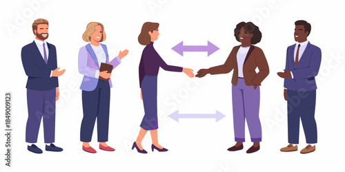 Diverse business team collaborating and shaking hands representing partnership and agreement