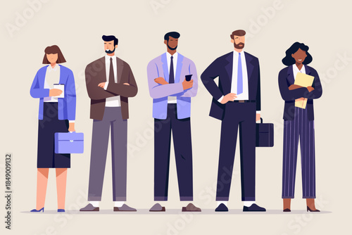 Diverse group of professionals standing in a row confidently posing for a portrait