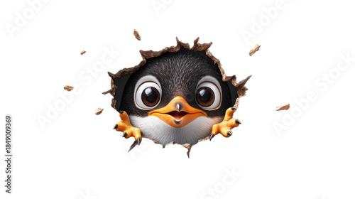 Cute Penguin Poking Through Wall on Transparent Background
