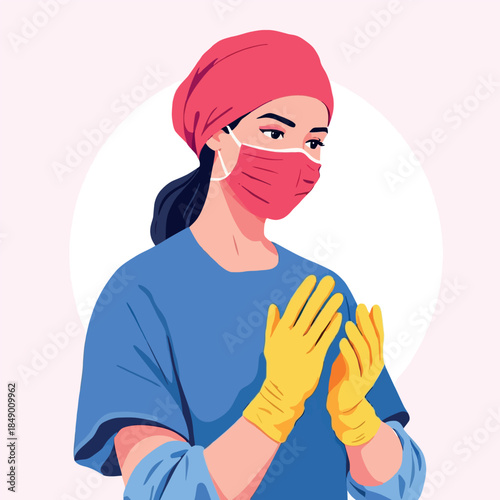 Vsai healthcare worker wearing protective mask and gloves