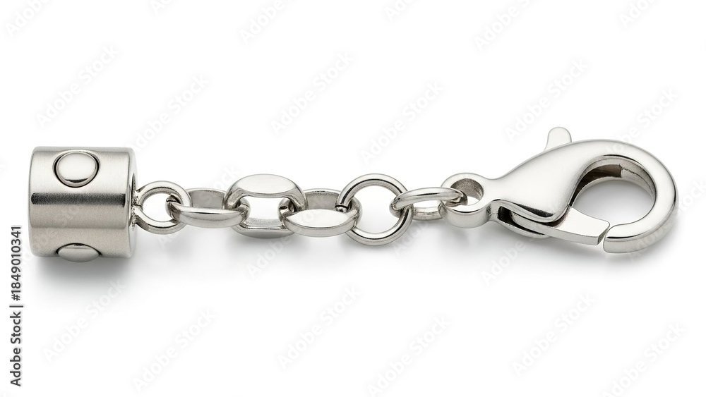 Fototapeta premium Sterling silver clasp chain connector jewelry component isolated on white background