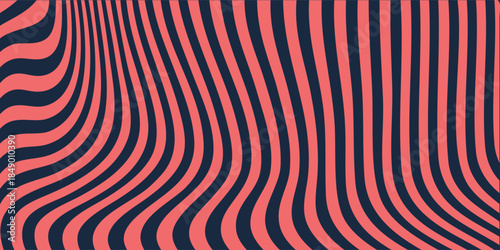 Abstract Wavy Stripes Pattern in Coral and Navy Blue.