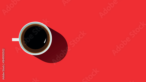 Top View Coffee Cup Illustration on Red Background