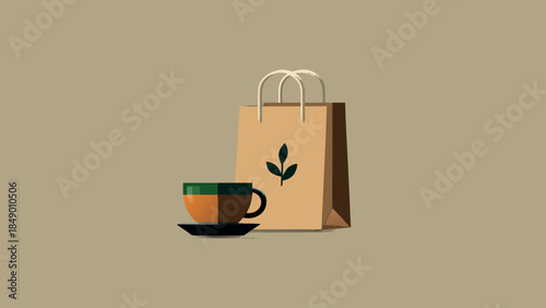 Tea Cup and Paper Bag Minimal Scene