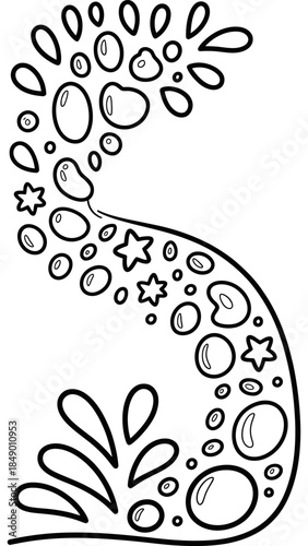 Whimsical Water Drop S: An artistic illustration showcasing an S formed from playful water drops and playful star, bringing a touch of imagination.