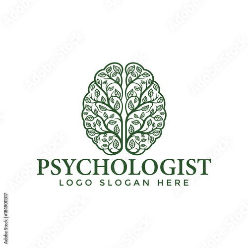 Professional Psychologist Logo Design Brain Health Psychology Therapy Green Emblem