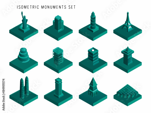 Isometric world landmarks a collection of famous architectural monuments