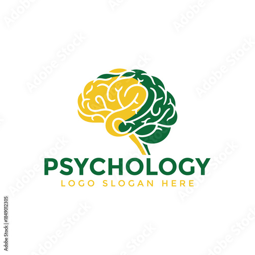 Psychology Brain Logo Design with Green and Yellow Color Scheme for Mental Health Professionals and Therapy Services Online