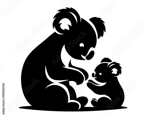 silhouette of a koala with its cub, vector illustration icon isolated on a white background
