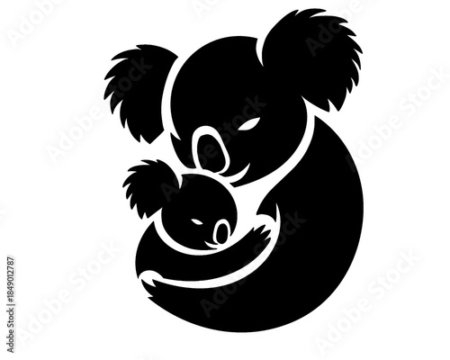 silhouette of a koala with its cub, vector illustration icon isolated on a white background
