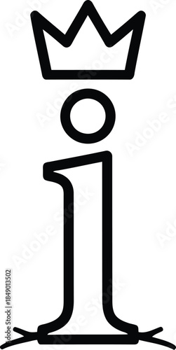 A minimalist black line art illustration of a lowercase 'i' icon with a royal crown placed above it