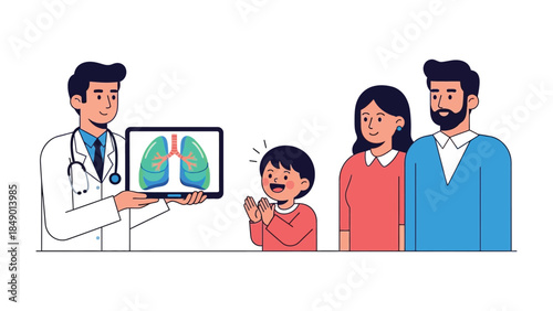 Doctor Explaining Medical Report: A friendly doctor, presenting a clear medical report to an attentive family, promotes understanding of health and well-being. Capturing the essence of care.