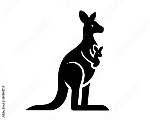 silhouette of a kangaroo with its baby, vector illustration icon isolated on a white background
