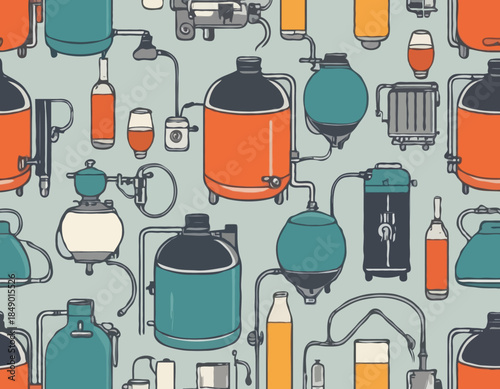 Beverage Brewing Tanks and Equipment Illustration, Ideal for Food Industry Use, Detailed Vector Design.