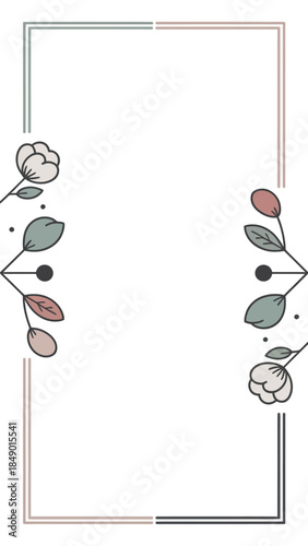 Floral Frame: A delicate floral arrangement graces the edges of a refined, minimalist frame.  Embrace the serenity and sophistication, ideal for adding a touch of elegance to any design.