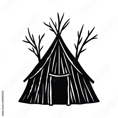 Native American Teepee Camping Illustration in Mountain Nature Silhouette Design