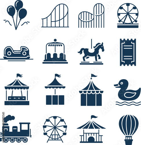 Amusement Park and Carnival Icons Silhouette Collection Keywords: amusement park, carnival