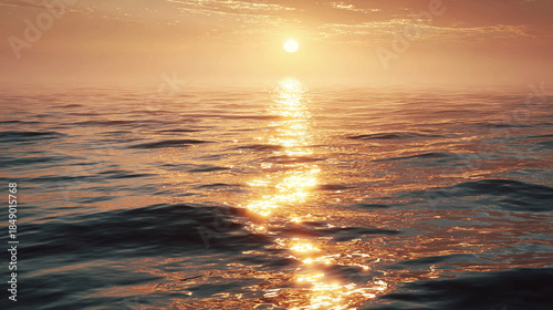 The sun setting over the ocean, casting a golden glow on the water