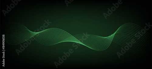 Dark abstract background with glowing wave. Shiny moving lines design element. Elegant dynamic wavy lines. Modern futuristic technology concept. Vector