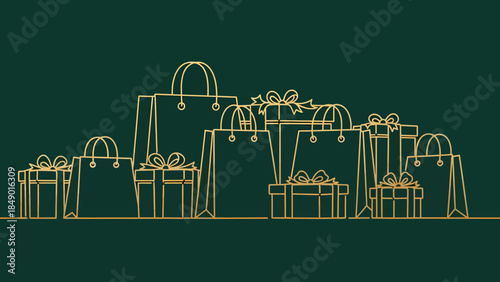 Shopping bag illustrations with gifts, online shopping, seasonal sales, and promotions