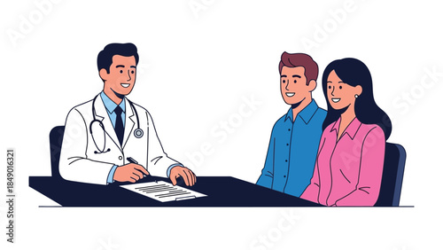 Healthcare Consultation: A medical professional engages in a consultation with a couple.