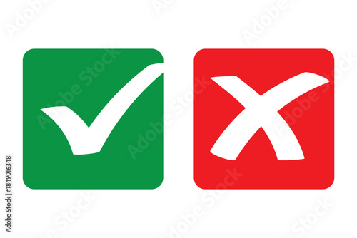Check tick mark icon set. Cross box x check mark checkbox v list vector draw hand drawn sketch doodle brush marker checklist symbol wrong right circle. Vector Illustration. Red, Green, Black color EPS