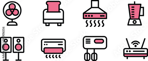Icon Pack Home Appliances, Mixer, Coffee Maker, TV, Radio, Stove, Oven Designed for Websites, Apps, UI UX Projects, and Professional Digital Assets