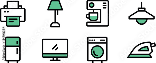 Icon Pack Home Appliances, TV, Radio, Speakers, Freezer, Dishwasher, Stove Designed for Websites, Apps, UI UX Projects, and Professional Digital Assets