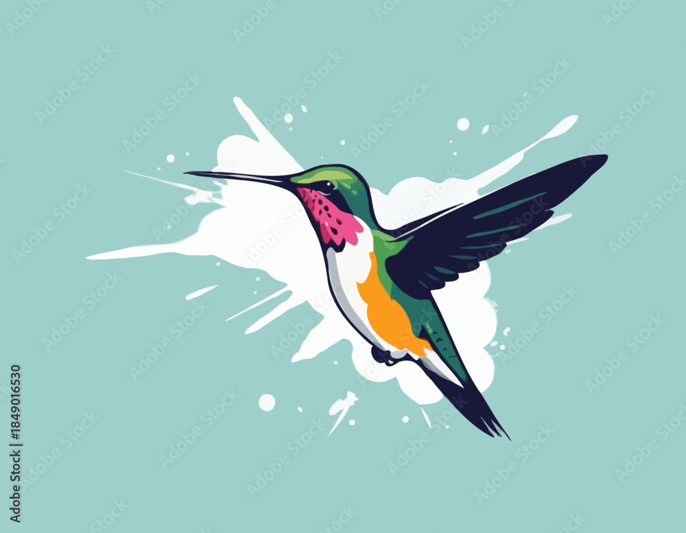 Fototapeta premium Illustration of a Hummingbird in Brush Stroke Style, Artistic Nature Depiction, Vibrant Color Palette.