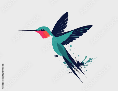 Hummingbird in illustration in brush stroke painting,