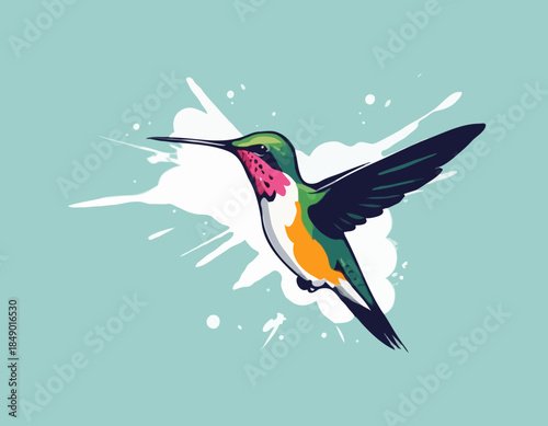 Hummingbird in illustration in brush stroke painting,