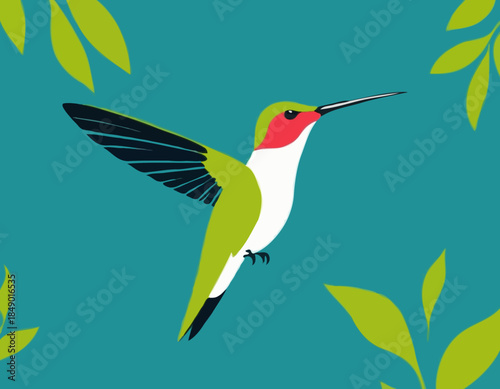 Hummingbird in illustration in brush stroke painting,