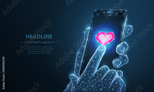 Mobile phone. Abstract vector Illustration of smartphone heart icon app. Isolated background. Valentine day, love romance, like follower, friend sms, happy symbol. Health heart, pulse device concept

