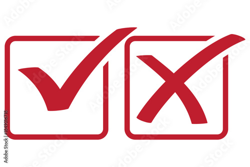 Check tick mark icon set. Cross box x check mark checkbox v list vector draw hand drawn sketch doodle brush marker checklist symbol wrong right circle. Vector Illustration. Red, Green, Black color EPS